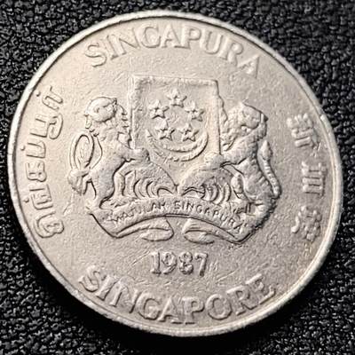 泉币菌-第218场-拍品多 请提前出价 - 1987 高币值 新加坡20分 绒球花 高盾徽版 直径21.36mm