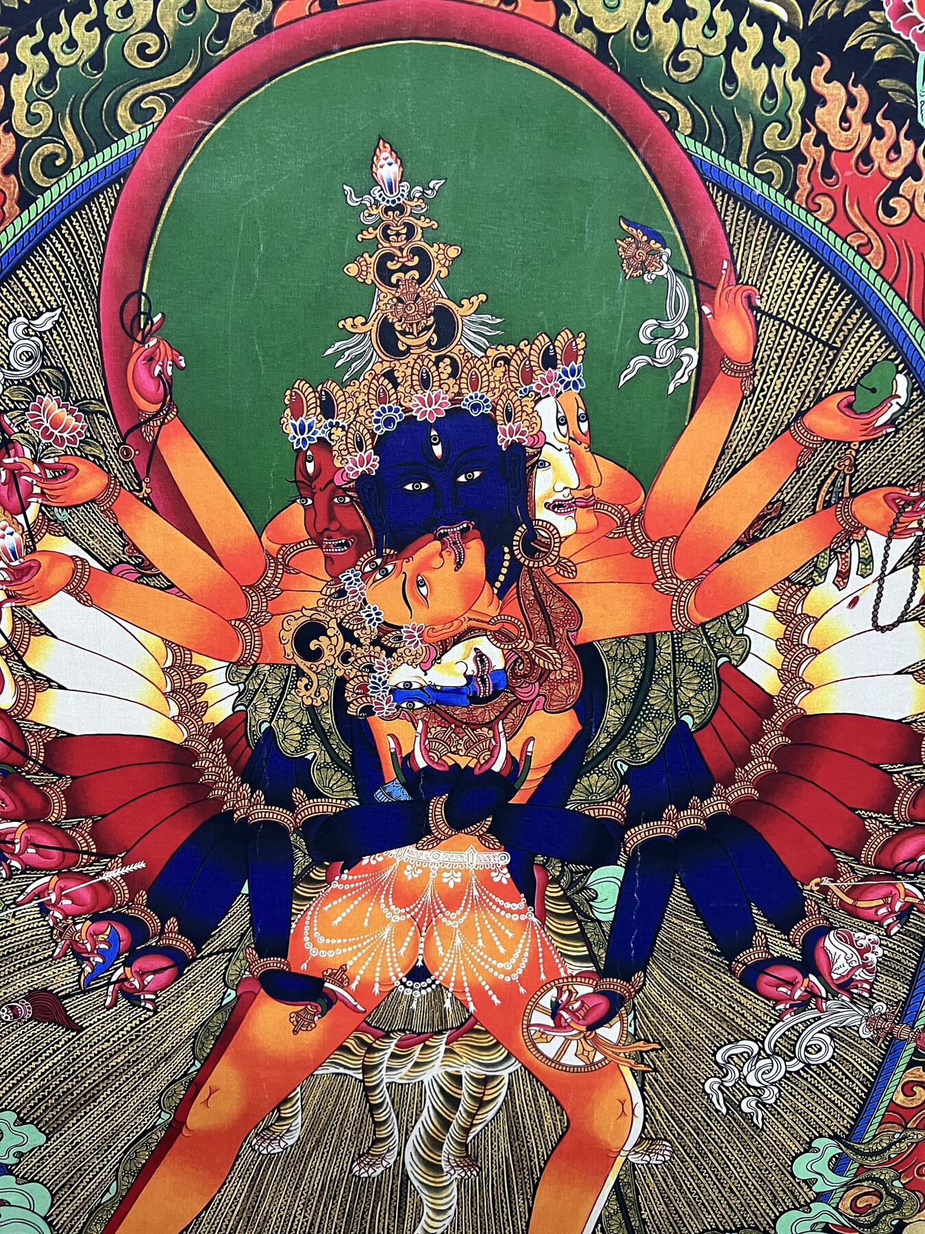 零元拍：唐卡装饰艺术复制画 （非原画）做旧工艺 名稱：大威德金刚 规格：83✖️59