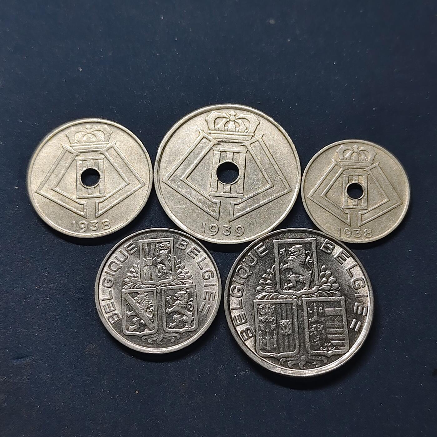 【全场包邮】纯粹捡漏拍518场 比利时1938-1939年BELGIE版5枚套币