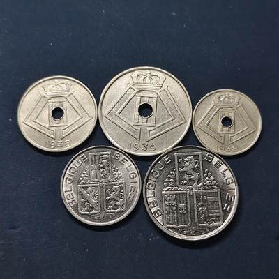 【全场包邮】纯粹捡漏拍522场 比利时1938-1939年BELGIE版5枚套币