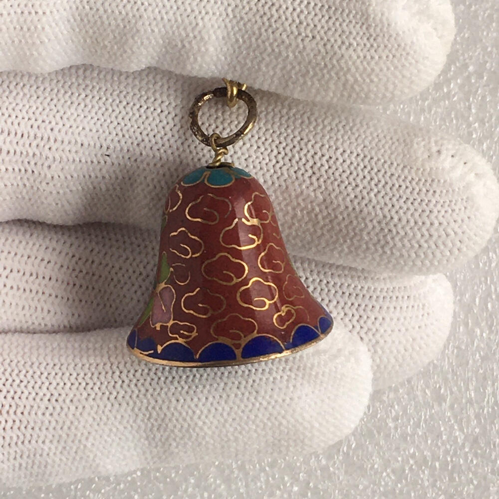 出口创汇景泰蓝铜胎掐丝珐琅磨光红色铃铛1个原版真品文玩艺术收藏
