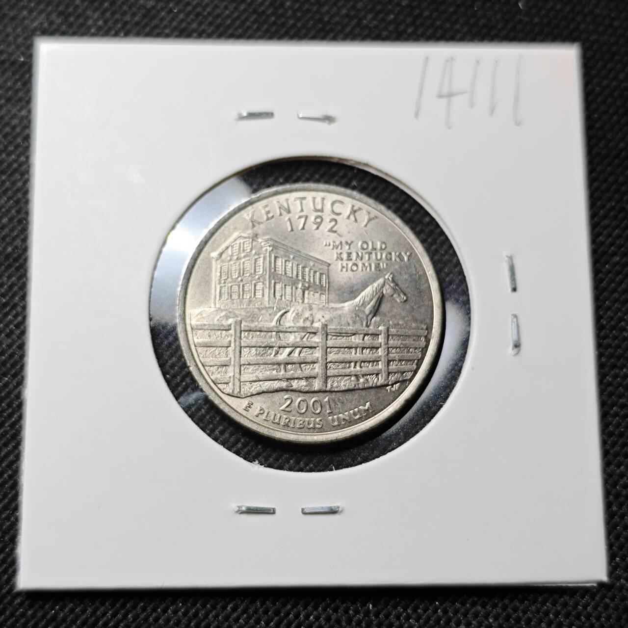 KK钱币收藏小铺  第414期 2月预留时间 周末发货 2001美国25分 纪念币 好品