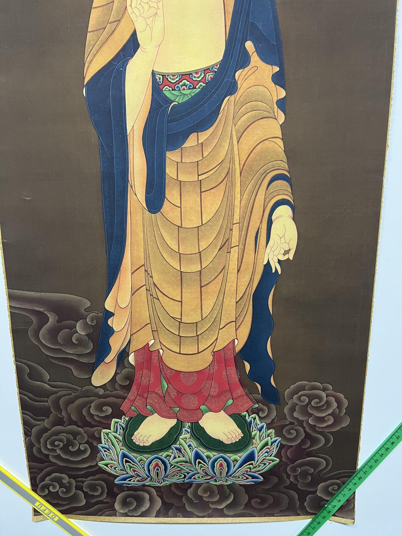 零元拍：唐卡装饰艺术复制画 （非原画）做旧工艺 名稱：释迦牟尼佛祖 规格：90✖️42
