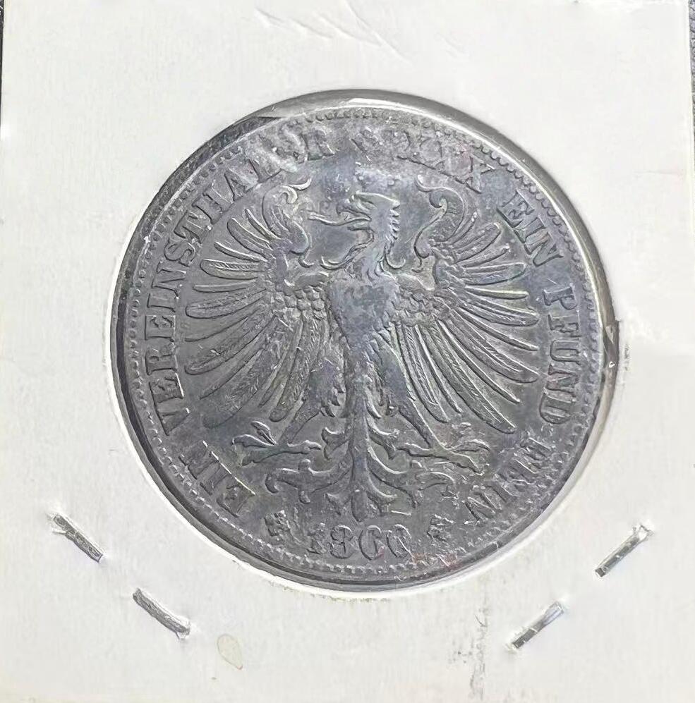 1866 年法兰克福自由市 “法兰克福少女” 1 泰勒银币 联合泰勒 德意志邦联古钱币