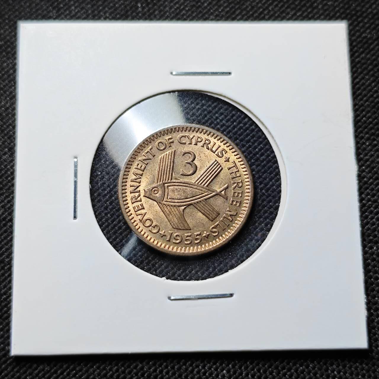 KK钱币收藏小铺  第414期 2月预留时间 周末发货 1955塞浦路斯3米尔 