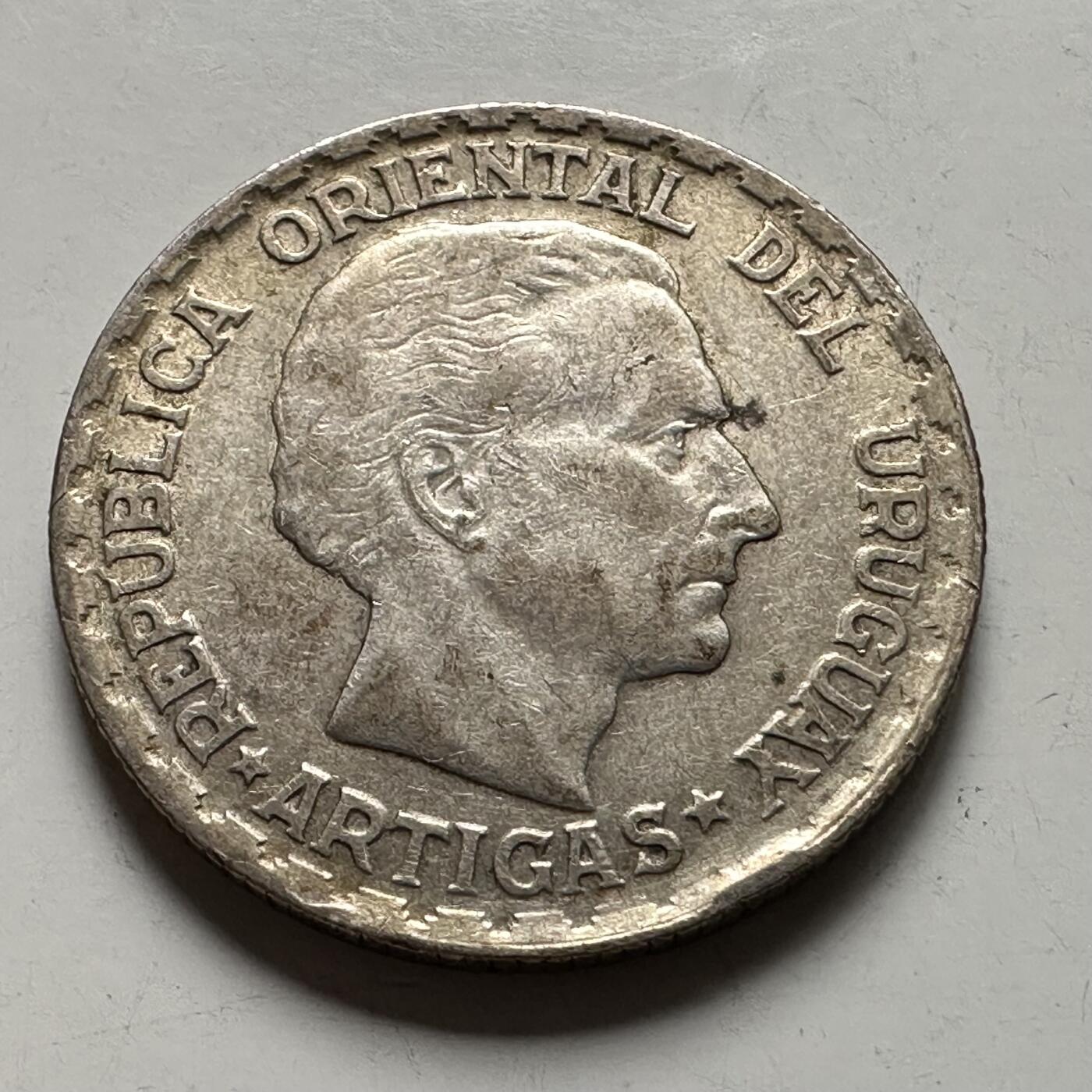 🌹外币初藏🌹🐯2026年第36场   每周二四六晚8️⃣点 接代拍 乌拉圭 1943年 阿蒂加斯 50分 日出波浪银币 80%银-3.60g-19.0mm