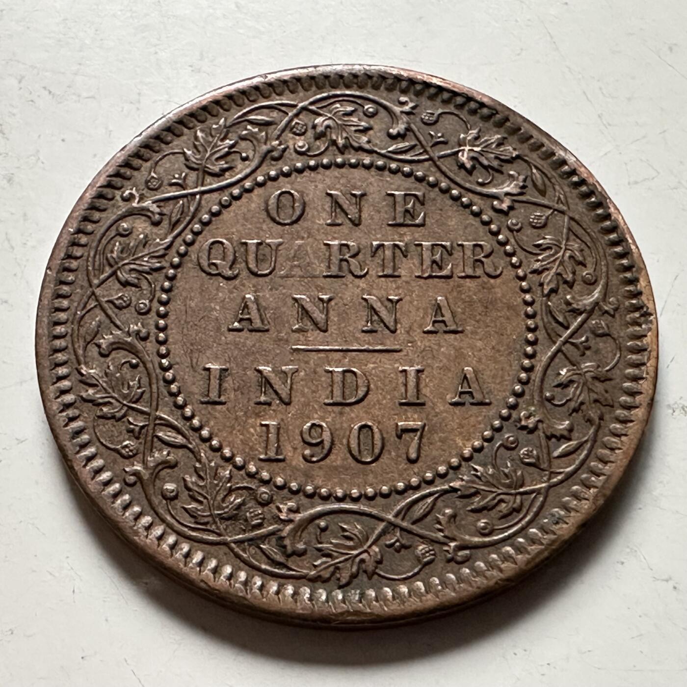 🌹外币初藏🌹🐯2026年第36场   每周二四六晚8️⃣点 接代拍 英属印度1907年1/4安娜铜币 b