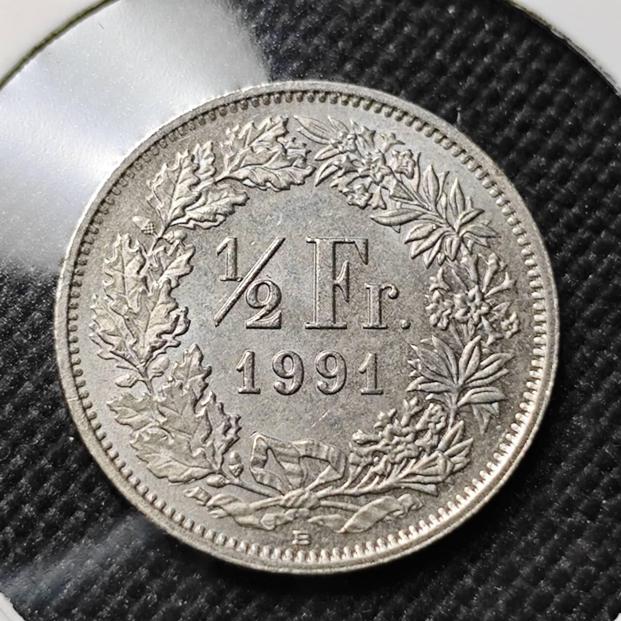 KK钱币收藏小铺  第414期 2月预留时间 周末发货 1991瑞士1/2法郎