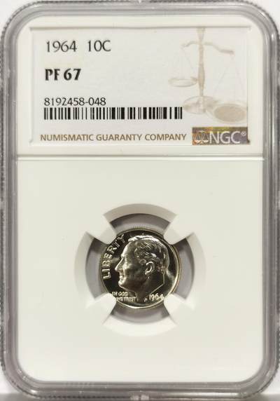 博洋堂世界钱币拍卖第167期（全场包邮） - NGC PF67 美国1964年罗斯福10分银币，高分镜面