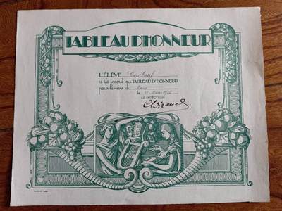 凯旋世界勋赏（第23期）（欢迎送拍）（对拍品有疑问请询问客服，不接受到手刀，出价默认拍品品相。请认真阅读拍卖规则！出价默认已认可！）（收到货请录制开箱视频，无视频概不处理问题。） - 法国学校颁发的荣誉榜证书，属于新艺术风格（Art Nouveau），用于表彰成绩优异的学生。