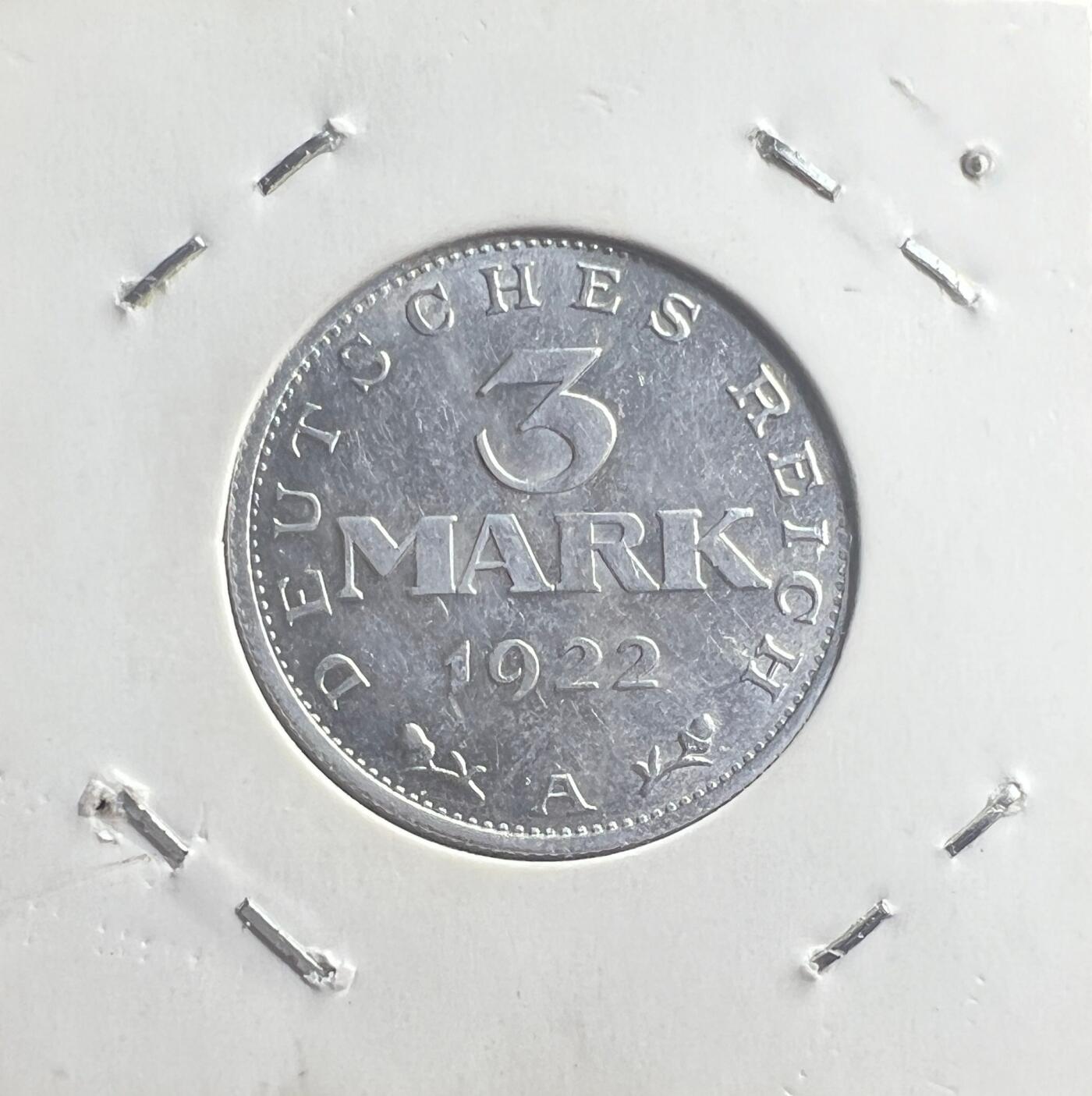 1922 年魏玛共和国宪法日 3 马克纪念银币 无冠鹰 德国共和时期纪念币