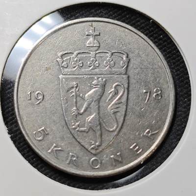 KK钱币收藏小铺  第415期 2月预留时间 周末发货 1978挪威5克朗 