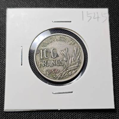 KK钱币收藏小铺  第415期 2月预留时间 周末发货 1954法国100法郎 