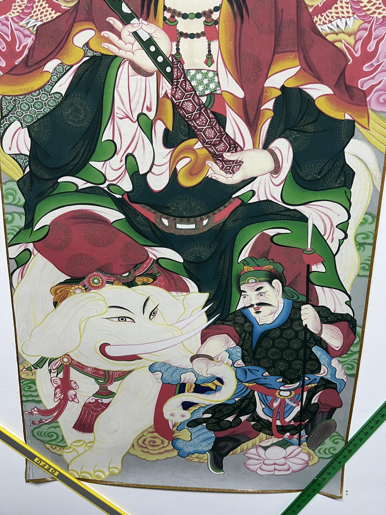 零元拍：唐卡装饰艺术复制画 （非原画）做旧工艺 名稱：普賢菩薩 尺寸：90✖️40