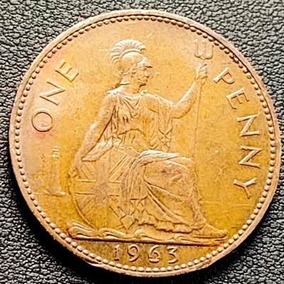 泉币菌-第219场-拍品多 请提前出价 - 大不列颠女神 1963年 英国1便士青铜币 伊莉莎白大币.31mm 纪念品
