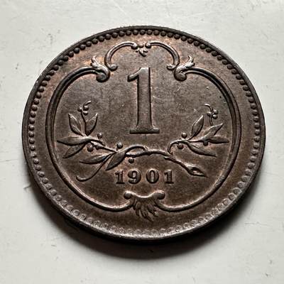 🌹外币初藏🌹🐯2026年第36场   每周二四六晚8️⃣点 接代拍 - 奥匈帝国 1901年 弗朗茨·约瑟夫一世 1赫勒 铜币