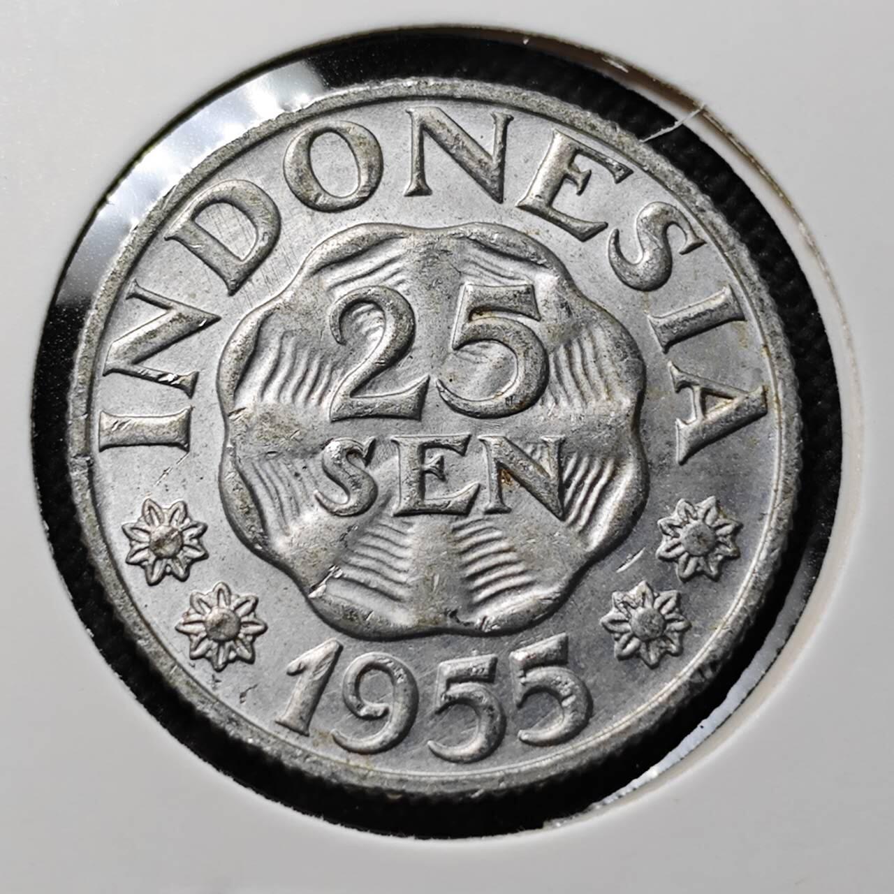 KK钱币收藏小铺  第414期 2月预留时间 周末发货 1955印度尼西亚25仙 