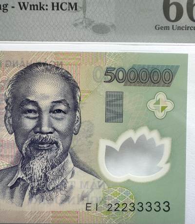 2026第6场（总第233期）：精品测试钞、外钞综合场  - 数二老虎号22233333 越南2022年版500000盾Guardian基材塑料钞（PMG66）