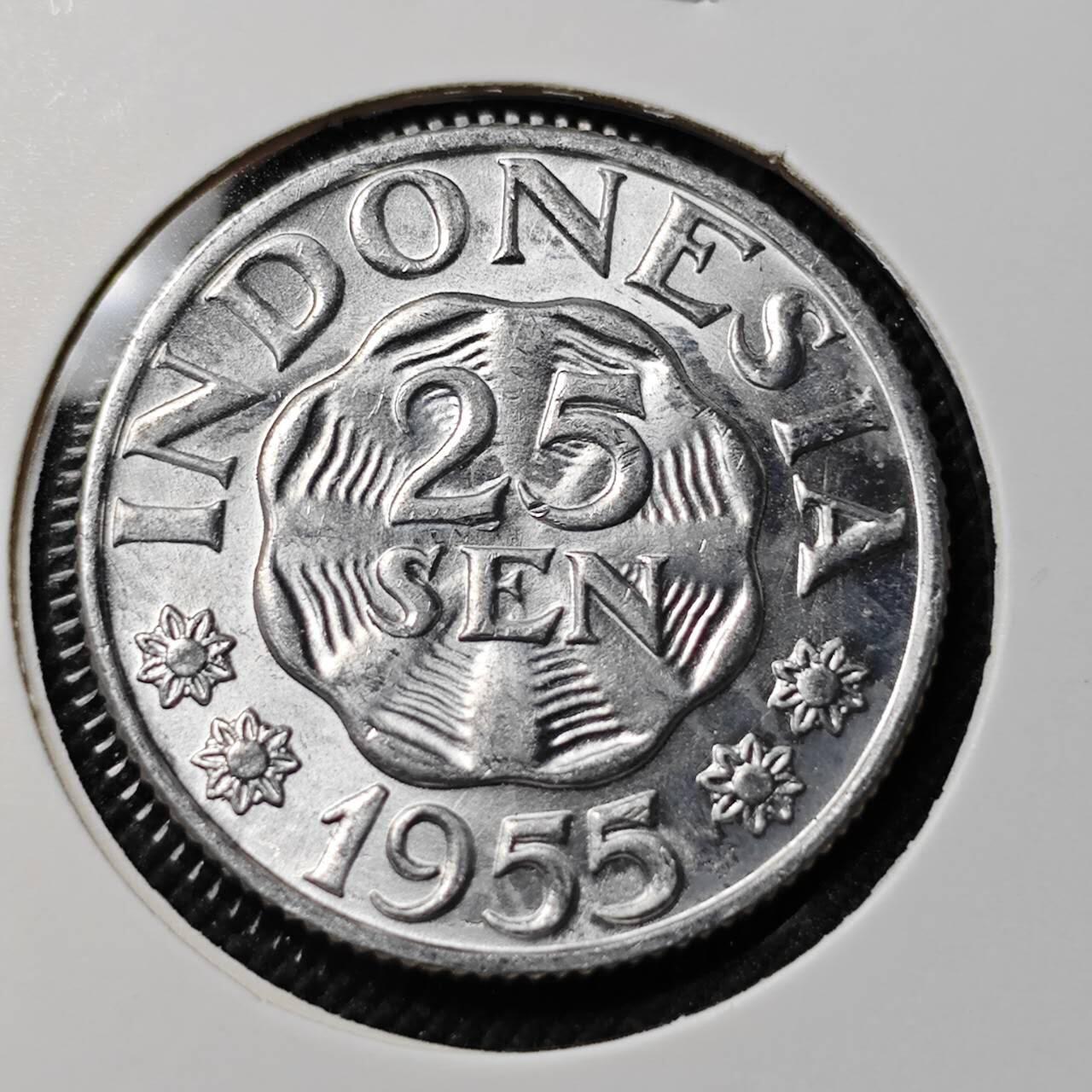 KK钱币收藏小铺  第414期 2月预留时间 周末发货 1955印度尼西亚25仙 好品