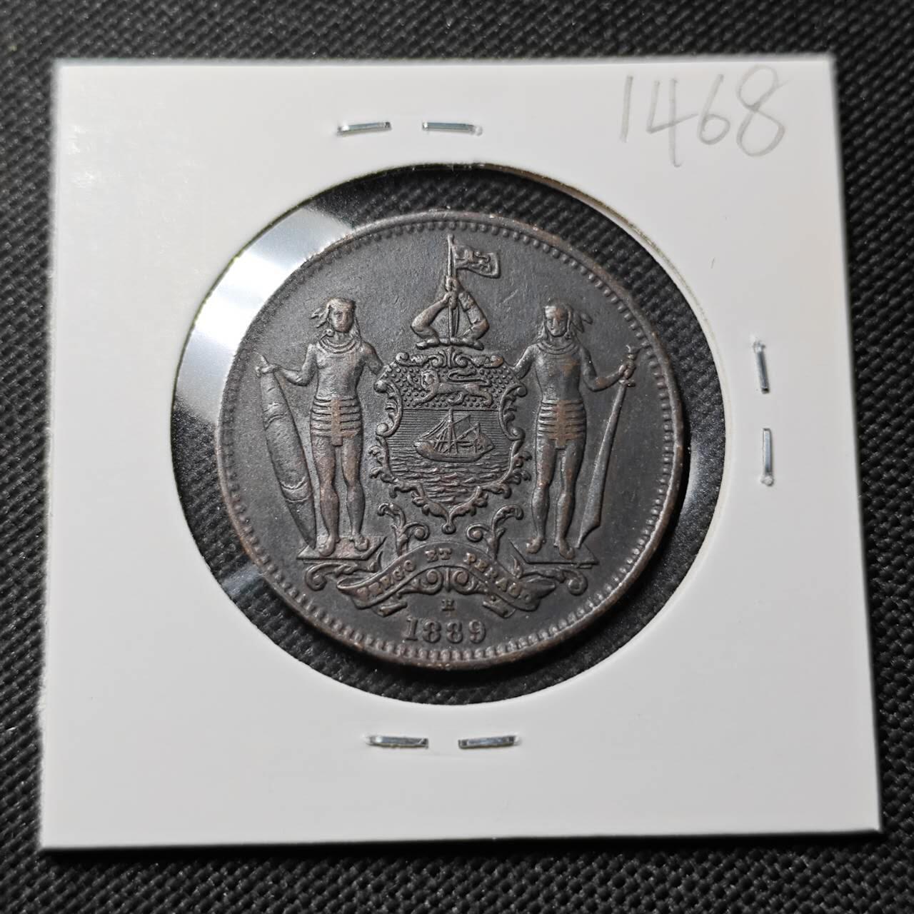 KK钱币收藏小铺  第414期 2月预留时间 周末发货  1889英属北婆罗洲洋元一分铜币 