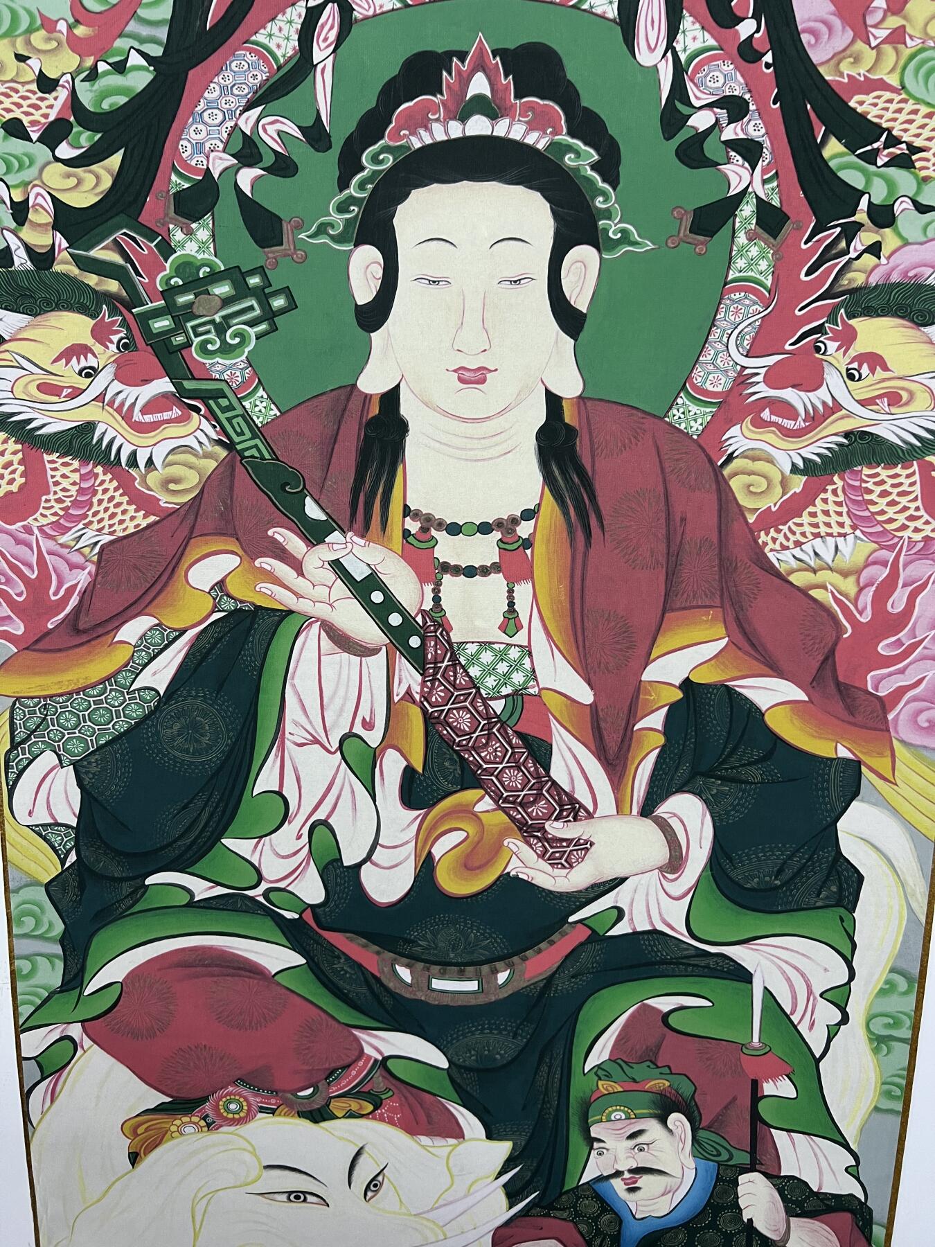 零元拍：唐卡装饰艺术复制画 （非原画）做旧工艺 名稱：普賢菩薩 尺寸：90✖️40