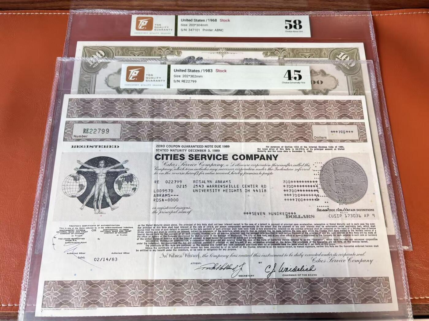【Blue Auction】世界纸币精拍第802期——18级TOP拍卖/信誉/品质/专业/高效💫 【一组4张】美国 1967-83年 大票幅 雕版印刷股票一组 TQG58-45