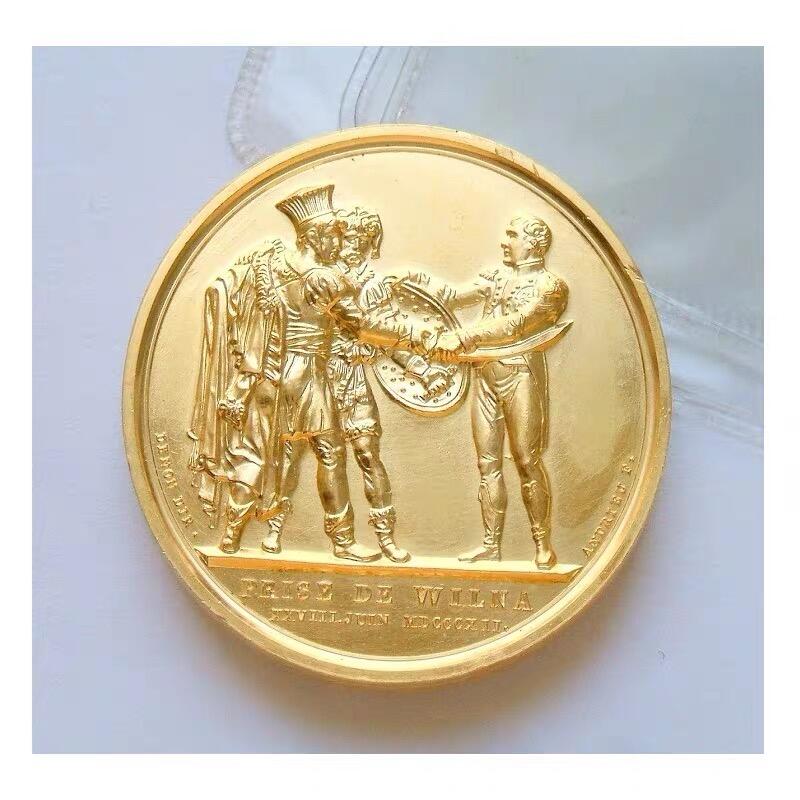 【艺术】法国艺术大章纪念1812年 拿破仑攻打俄国+雄鹰高浮雕精制大镀金章 40MM