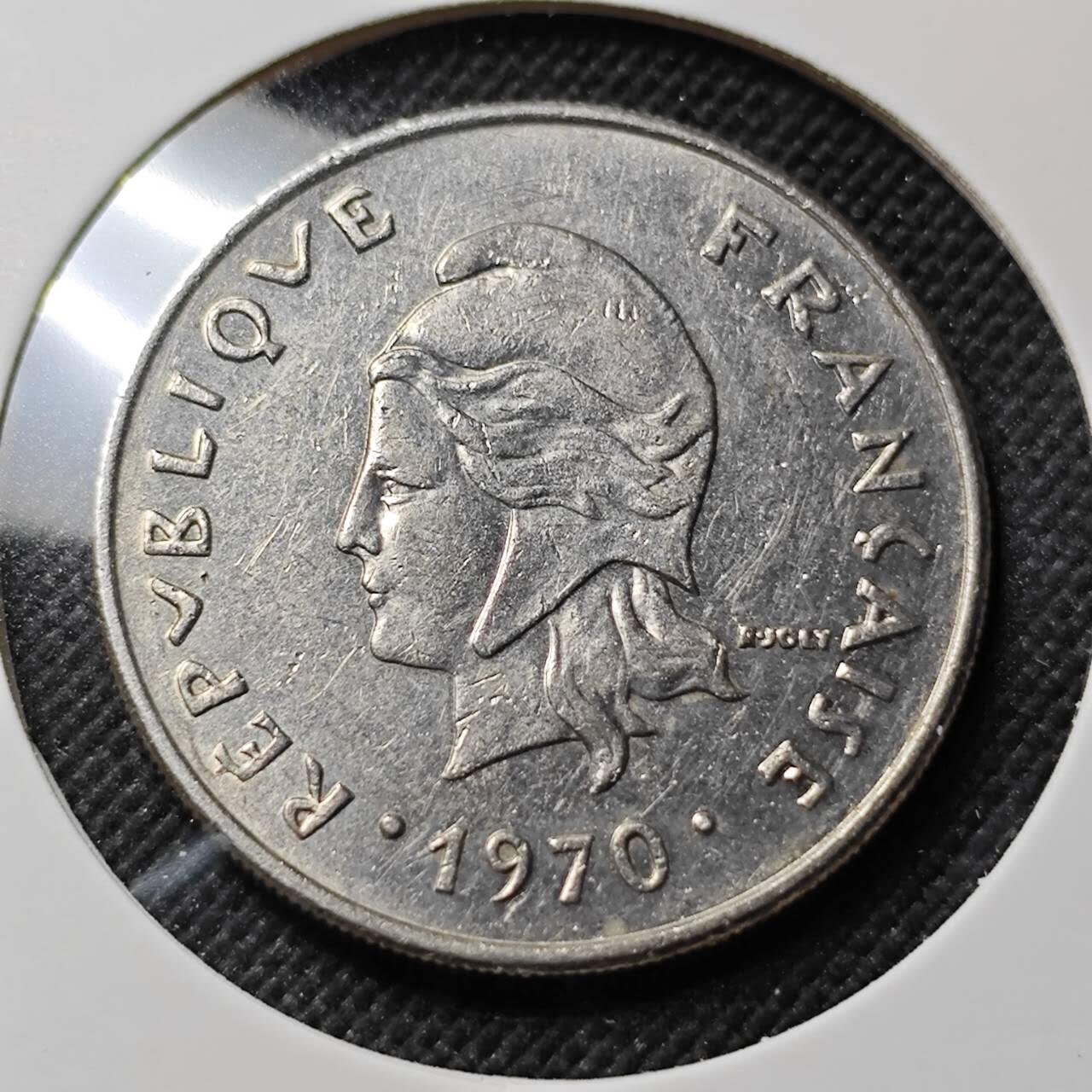 KK钱币收藏小铺  第414期 2月预留时间 周末发货 1970法属波利尼西亚20法郎 