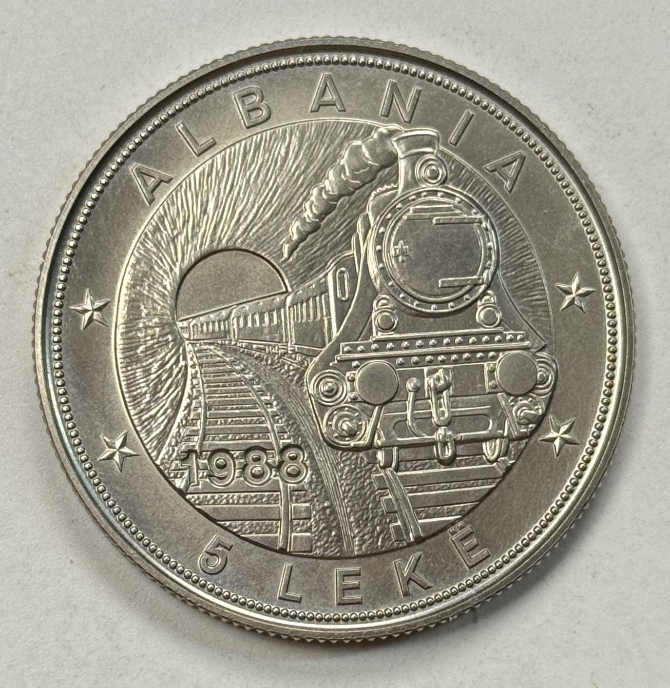 S&S Numismatic世界钱币-拍卖 第125期  阿尔巴尼亚1987年 阿尔巴尼亚第一条铁路建成42周年 5列克纪念币