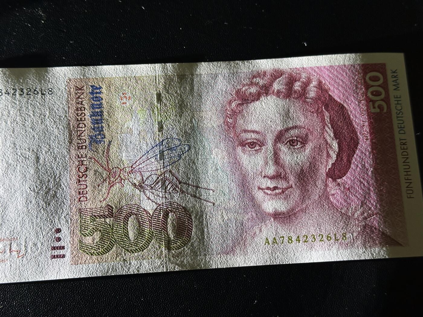 《外钞收藏家》第六百二十三期（精选场）（长期征集拍品、欢迎藏友们联系合作） 1991年德国500马克 梅里安 AA冠 AU品相