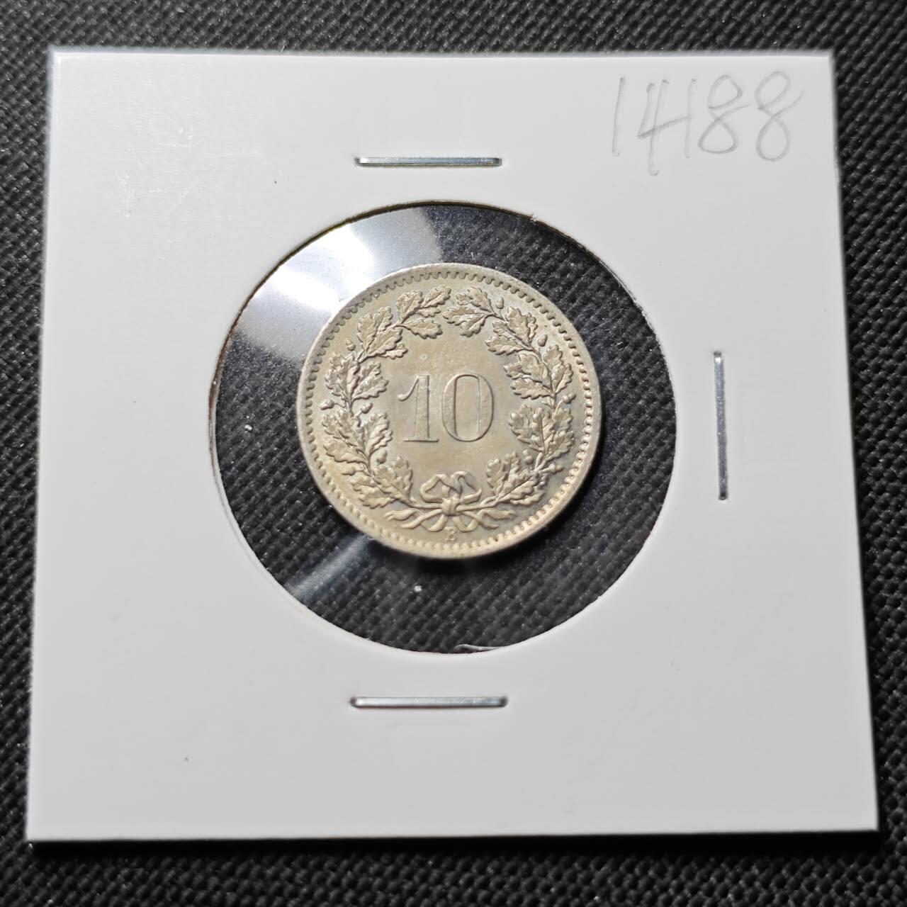 KK钱币收藏小铺  第414期 2月预留时间 周末发货 1968瑞士10分 