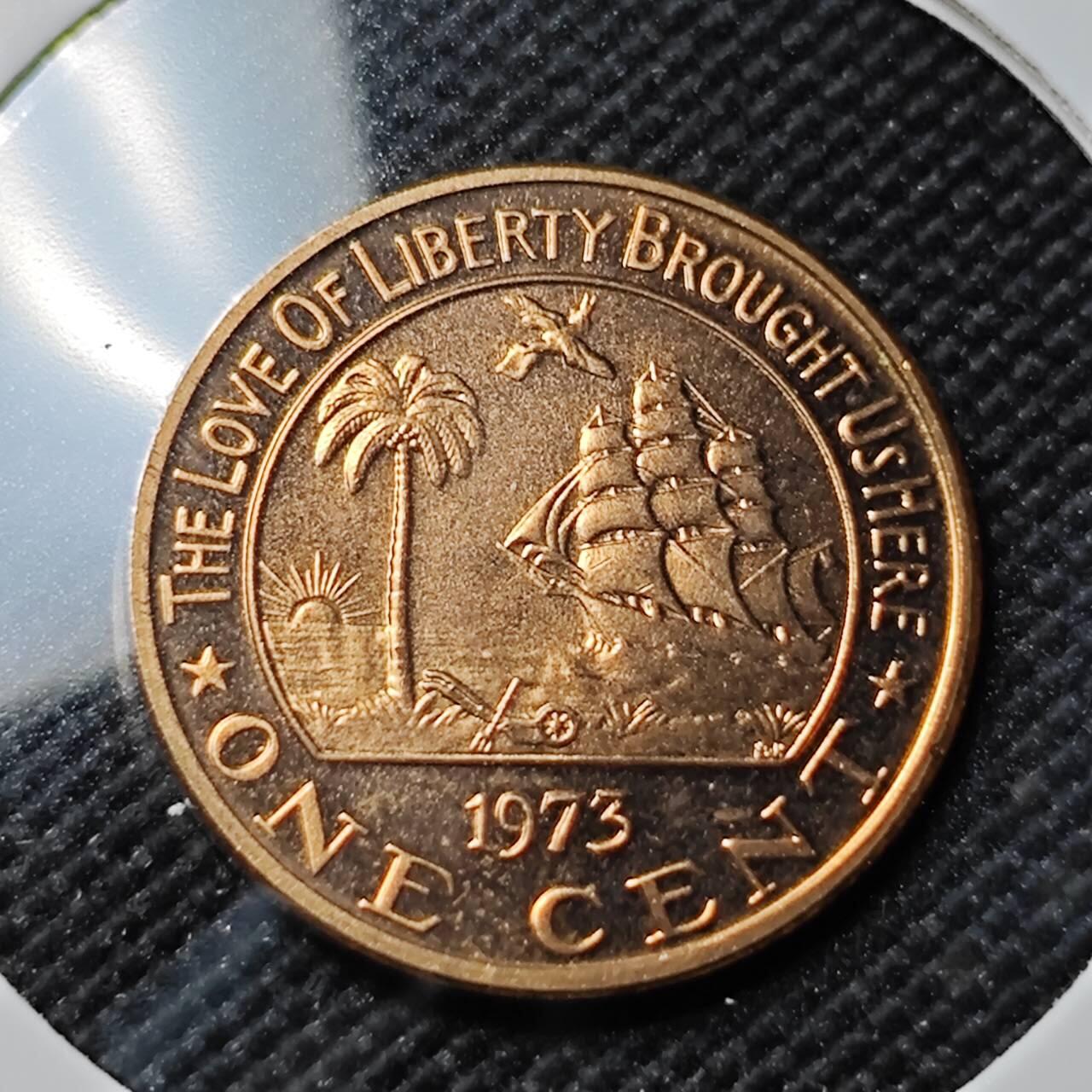 KK钱币收藏小铺  第414期 2月预留时间 周末发货 1973利比里亚1分 精制币