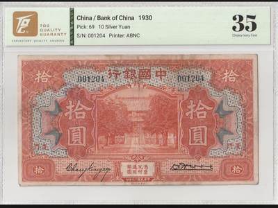 丙午马年四月第一场 。本期更新了稀有大革命纸币 - 中国银行1930年10“银元”，tqg35，孔庙大成殿，热门品种，地名厦门。稀有的银元币！千位小号！无冠字！