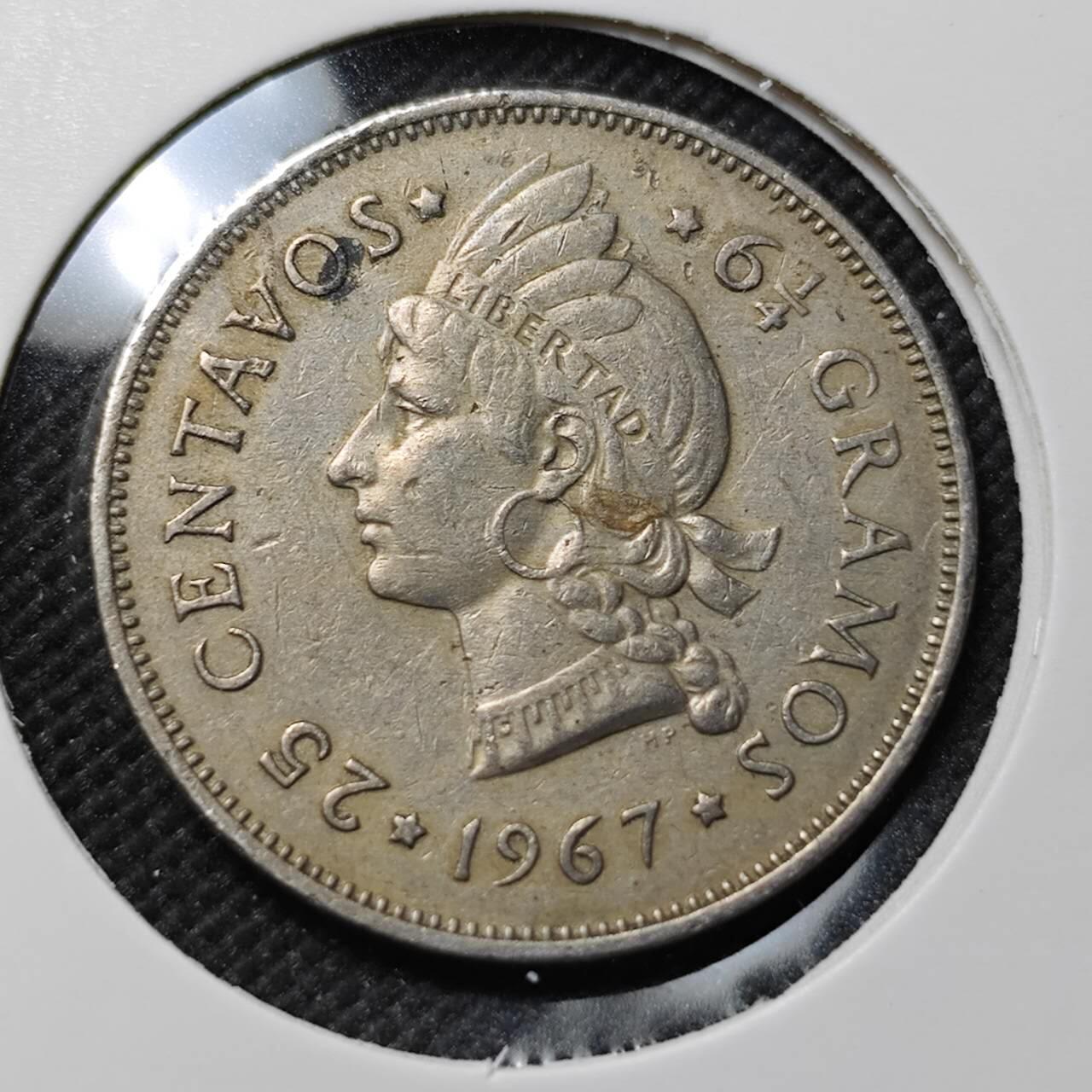 KK钱币收藏小铺  第414期 2月预留时间 周末发货 1967多米尼加25分 