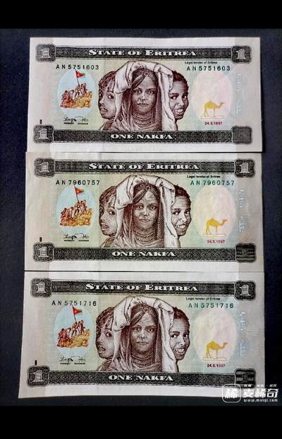 全新厄立特里亚1997年AN冠1纳克法靓品纸币3枚一组 - 全新厄立特里亚1997年AN冠1纳克法靓品纸币3枚一组