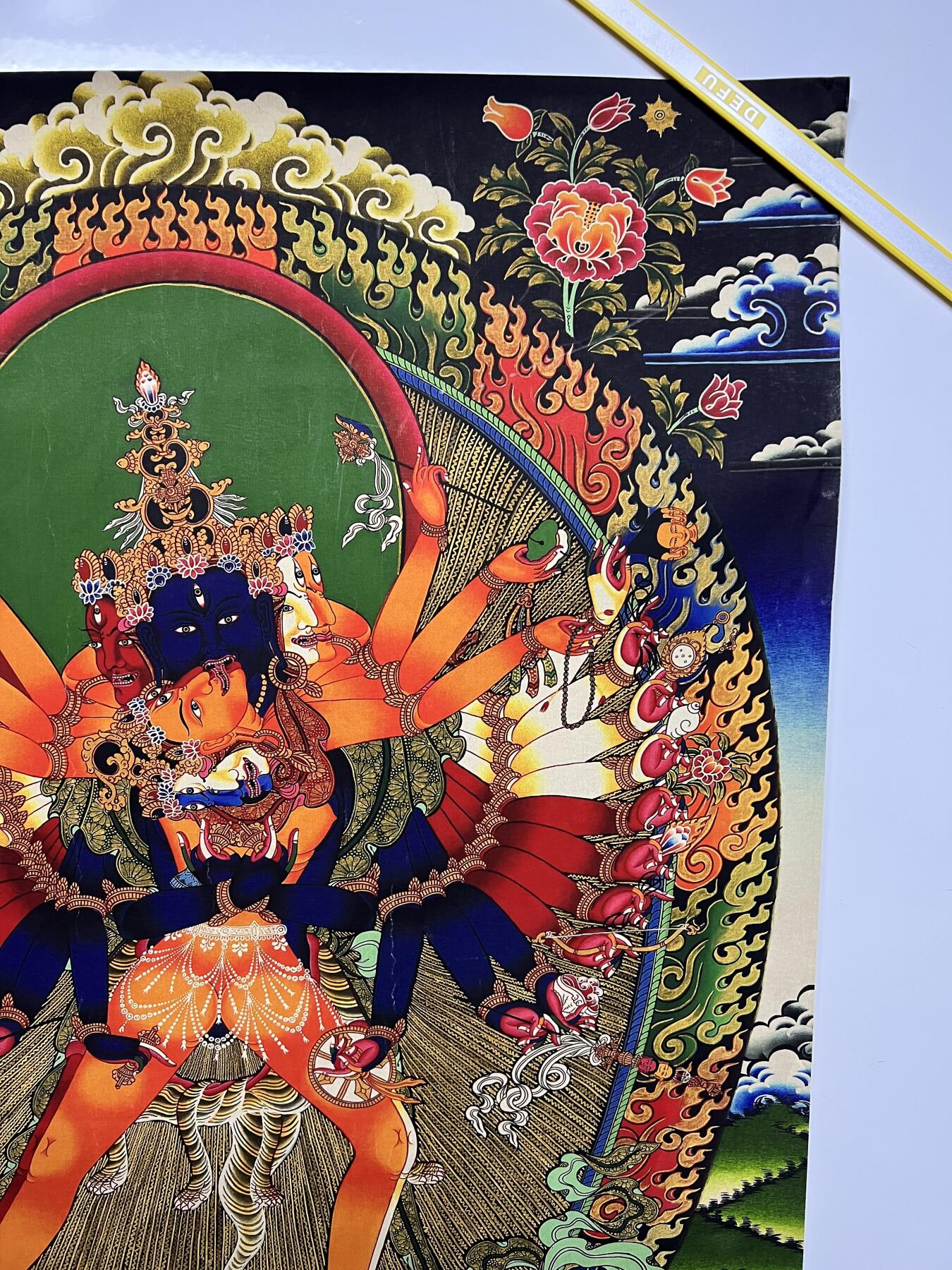 零元拍：唐卡装饰艺术复制画 （非原画）做旧工艺 名稱：大威德金刚 规格：83✖️59