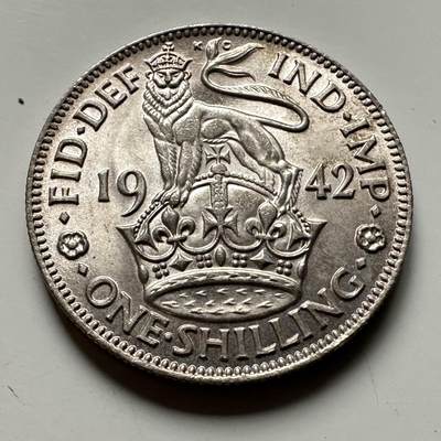 🌹外币初藏🌹🐯2026年第36场   每周二四六晚8️⃣点 接代拍 - 英国 1942年1先令银币 50%银-5.66g-23.5mm  原光好品