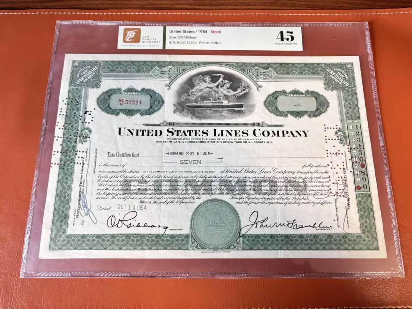 【Blue Auction】世界纸币精拍第802期——18级TOP拍卖/信誉/品质/专业/高效💫 【一组4张】美国 1954-93年 大票幅 雕版印刷股票一组 TQG64-45