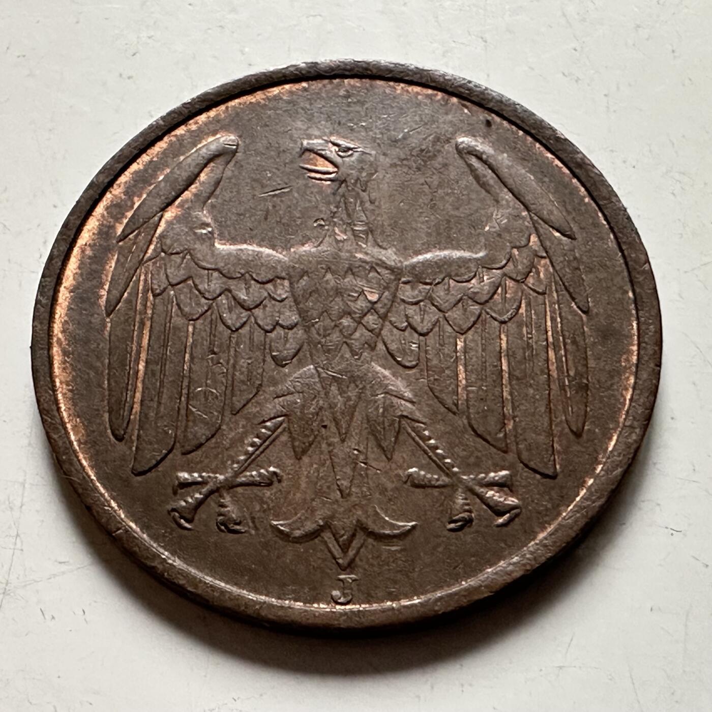 🌹外币初藏🌹🐯2026年第36场   每周二四六晚8️⃣点 接代拍 魏玛共和国 1932年 4帝国芬尼铜币