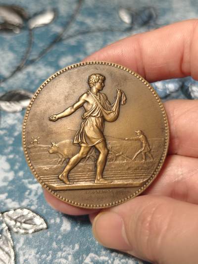 抚柳草堂-第二十一期章牌钱币  奖章勋章 满百包邮 放漏专场 - 19世纪末-20世纪初 法国农业协会农业竞赛大铜章  播种者 直径50mm 重量60.6g ms级品相