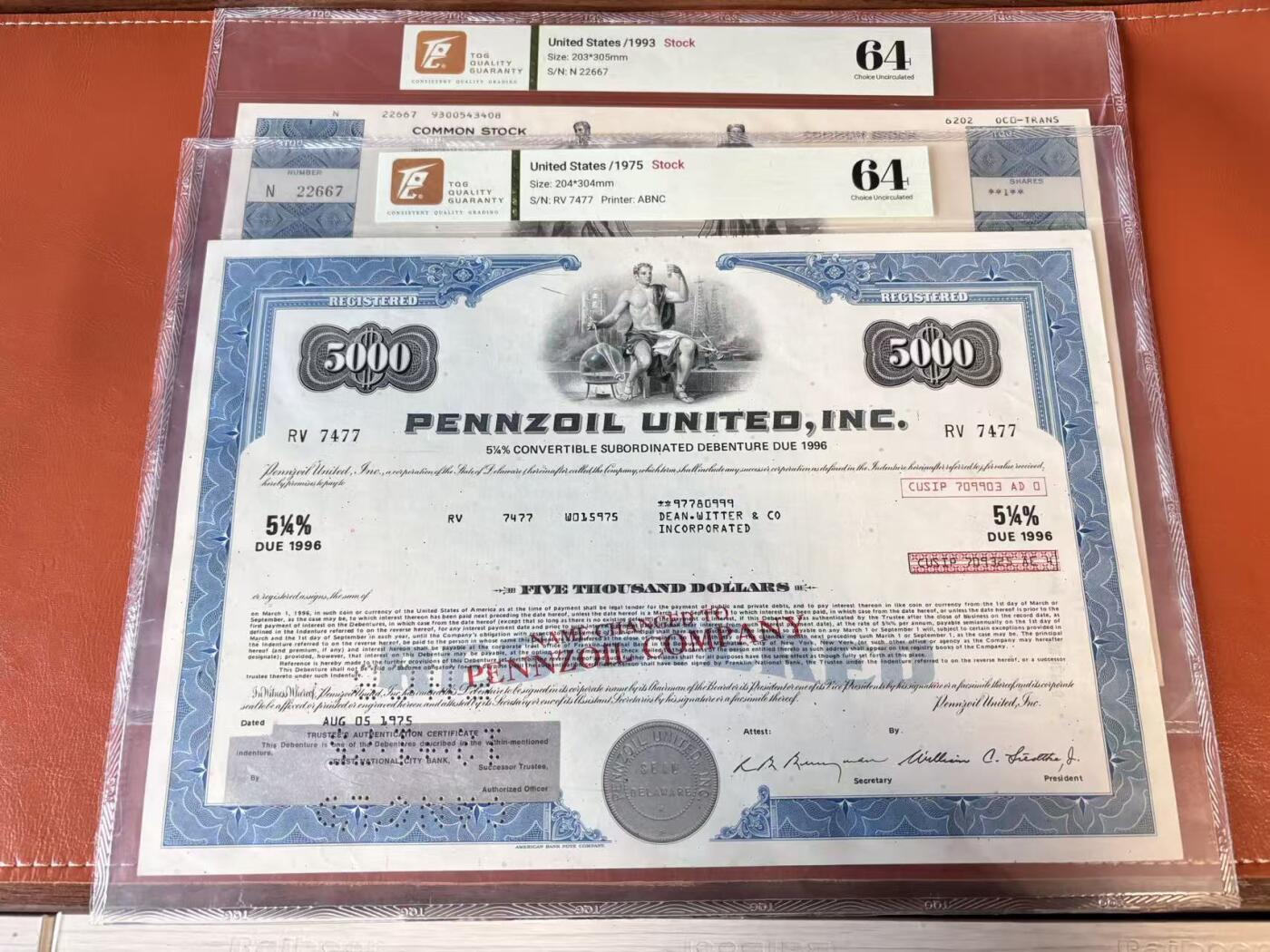 【Blue Auction】世界纸币精拍第802期——18级TOP拍卖/信誉/品质/专业/高效💫 【一组4张】美国 1954-93年 大票幅 雕版印刷股票一组 TQG64-45