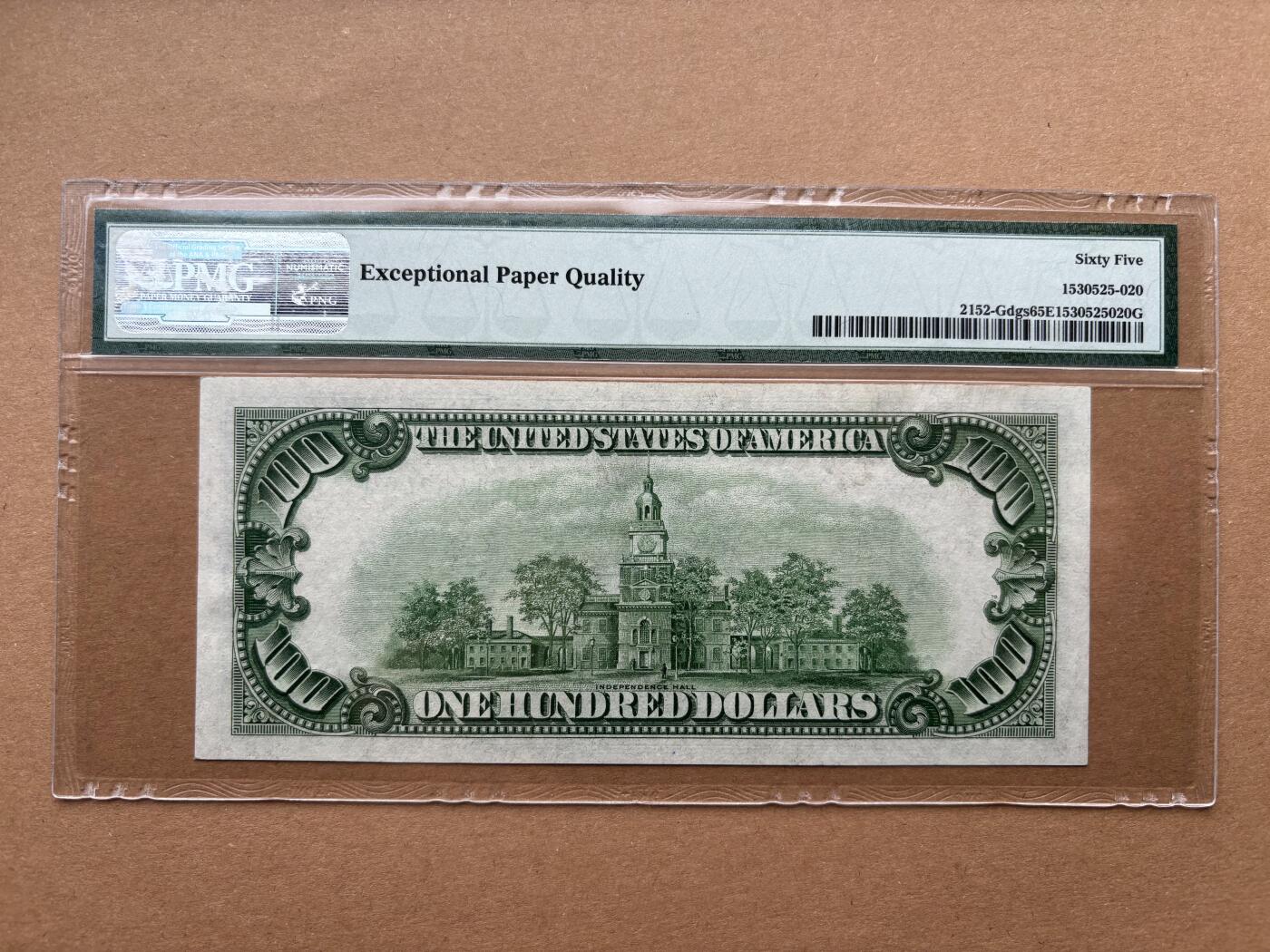 【礼羽收藏】🌏世界钱币拍卖第131期 1934年 100美 深绿色 老壳 PMG65E