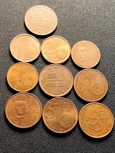 泉币菌-第218场-拍品多 请提前出价 - 10枚一组 欧分币 各面值年份 混合