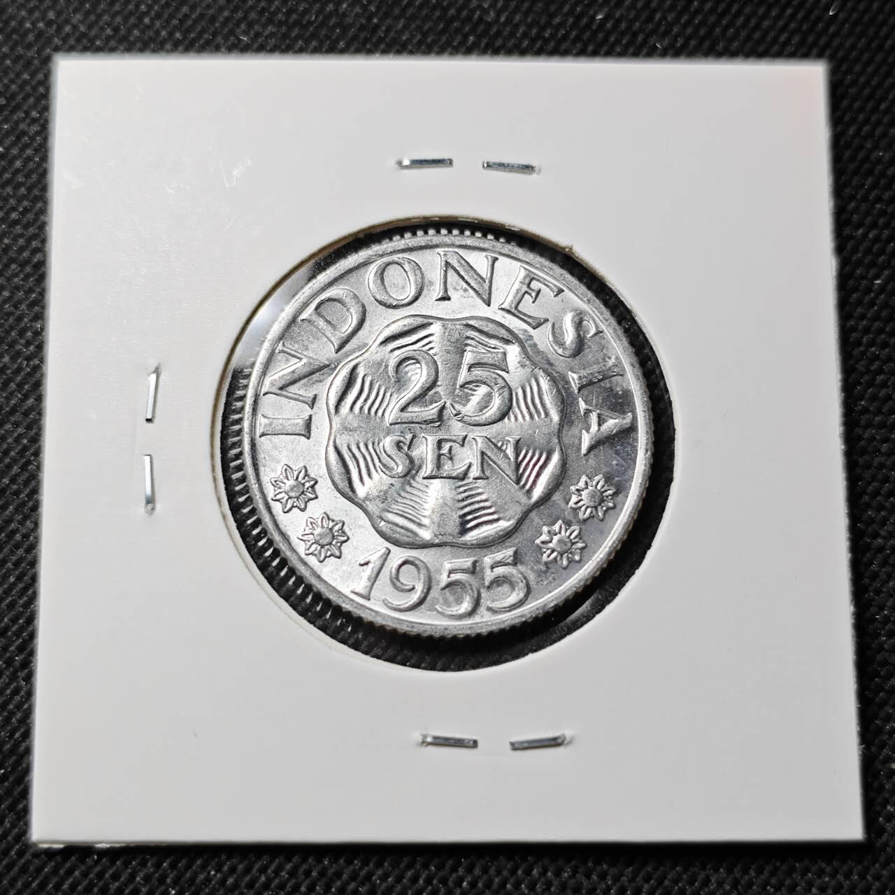 KK钱币收藏小铺  第414期 2月预留时间 周末发货 1955印度尼西亚25仙 好品