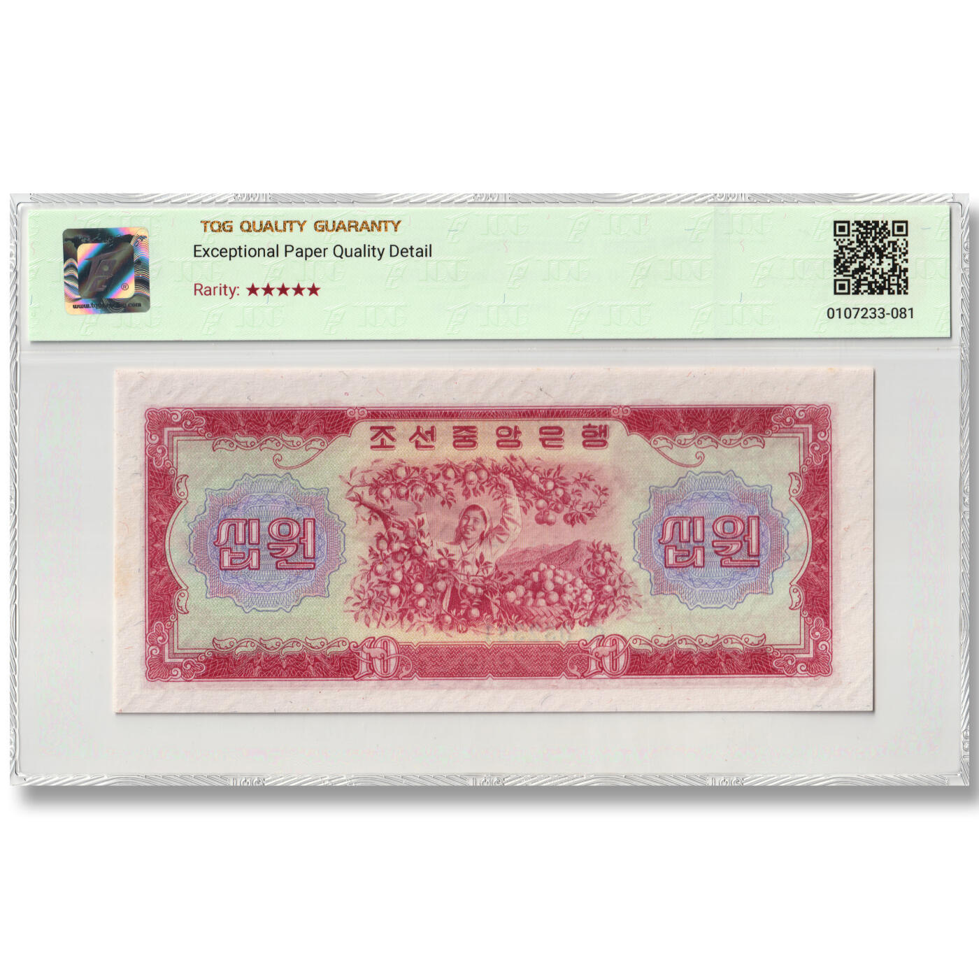 1959年朝鲜-第二版纸币10元苏联代印原票 TQG评级 65EPQD