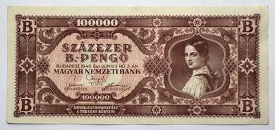 2026第6场（总第233期）：精品测试钞、外钞综合场  - 匈牙利1946年版100000潘高UNC（角钝微瑕）