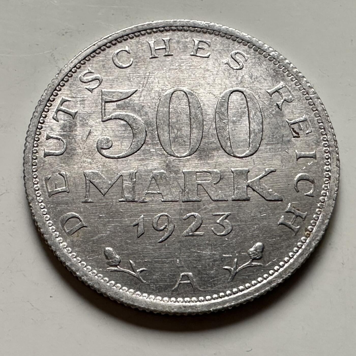 🌹外币初藏🌹🐯2026年第36场   每周二四六晚8️⃣点 接代拍 魏玛共和国 1923年 500马克铝币（A厂）