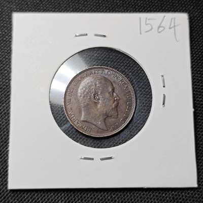 KK钱币收藏小铺  第415期 2月预留时间 周末发货 1903英国1法新铜币 爱七 好品