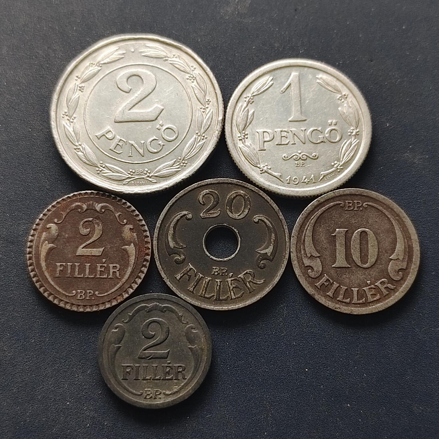 【全场包邮】纯粹捡漏拍518场 匈牙利1941-1944年二战时期6枚套币