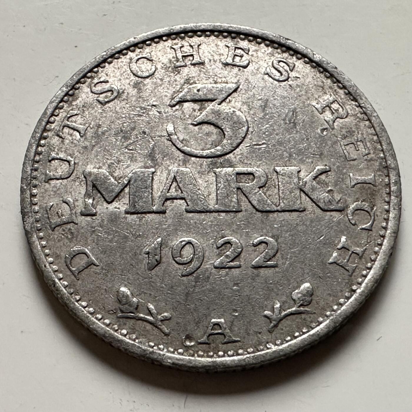 🌹外币初藏🌹🐯2026年第36场   每周二四六晚8️⃣点 接代拍 德国魏玛共和国 1922年3马克铝币（A厂）
